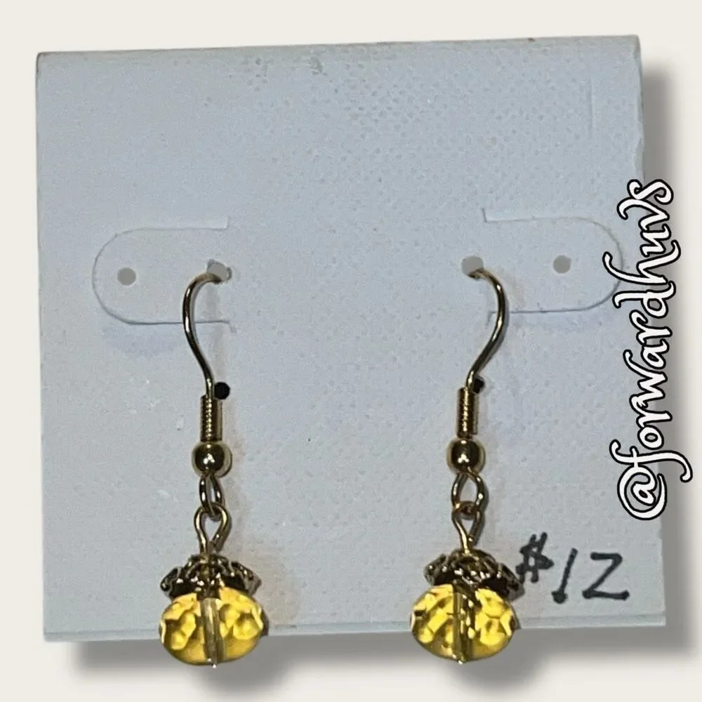 Bundle Sale 3 for $15 | Handcrafted Yellow Faceted Bead Dangle Earrings